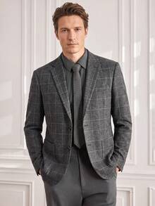 Officeau Men's Plaid Blazer Jacket, Lightweight Business Casual Outerwear For Spring Autumn - Grey - View 1