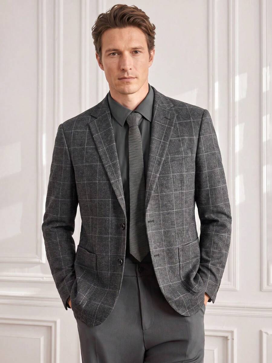 Officeau Men's Plaid Blazer Jacket, Lightweight Business Casual Outerwear For Spring Autumn - Grey - View 1