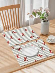1 buah Taplak Meja Motif Pita Geometris, 4 buah Alas Piring Motif Geometris, Cocok untuk Liburan, Pesta, Ulang Tahun, Makan Malam, Dekorasi Meja Makan Dapur, Dekorasi Ruangan Sepanjang Musim, Taplak Meja Tekstil Rumah - MultiWarna - View 5