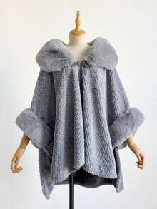 1pc Minimalist Premium Solid Color Plaid Faux Mink Fur Collar Scarf Cape - Multicolor - View 6