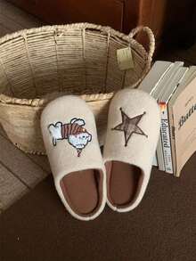 XIXITIAO Cute Star Puppy Fuzzy House Slippers, Warm Closed‑Toe Home Slippers With Soft Sole For Indoor Use - Apricot White - View 2