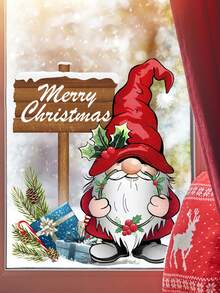 1pc (30 X 40Cm) Self-Adhesive Santa Claus Sign Home Modern Decor Beautify Bedroom Living Room Balcony Window Glass Sticker Window Sticker Double-Sided Visual Pattern - Red - View 6