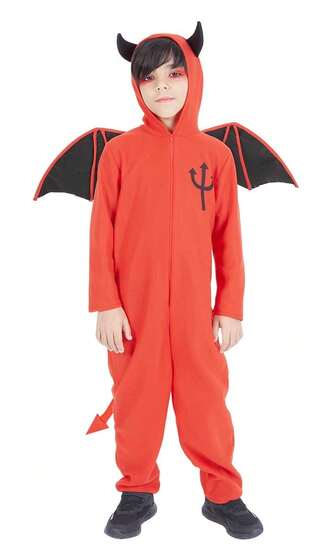Rubies Vleugeldemon Kostuum voor Kinderen, Leuk en Comfortabel Compleet Kostuum met Rode Jumpsuit met Kap, Hoorns, Vleugels en Staart, Ideaal voor Halloween