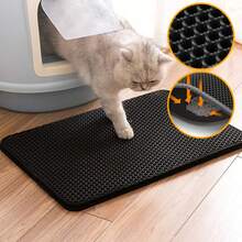 Anti-Splash Double Layer EVA Cat Litter Mat, Double Layer Honeycomb Design Pet Cage Cleaning Mat Waterproof Urine-Proof Cat Litter Collection Mat, Cat Litter Box Mat, Cat Supplies, Dog Supplies, Rabbit Supplies, Halloween Christmas Decoration Please Measure Cat Litter Box Size Accurately And Refer To Size Chart Before Purchase - Black - View 18