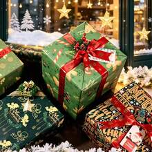 6/12Pcs Glossy Coated Christmas Gift Wrapping Paper, Xmas Green Cute Dessert Angel Dress Pattern Decorative Paper For Holiday Gift Packaging - View 2