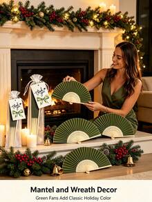 2/3/15/30pcs Elegant Green Wedding Folding Fan Set, Includes Tags And Gift Bags, Bride Bamboo Handheld Folding Fan, Suitable As Bridesmaid Gift And Wedding Decoration, Also Applicable For Party Events, Perfect Summer Accessory - Multicolor - View 3