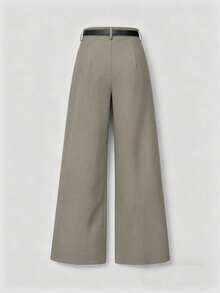 Mid-Rise Solid Color Elegant Straight-Leg Pants With Belt Spring - Camel - View 3