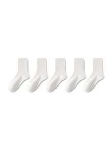 ZUJO 1/5 Pairs Women's Pure White Vertical Ribbed Mid-Calf Socks, Maternity Socks, Pregnancy Socks, Comfortable, Sweat-Absorbent, Breathable, Classic Versatile For Daily Casual Wear, Suitable For Spring, Autumn And Winter - White - View 6
