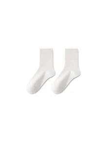 ZUJO 1/5 Pairs Women's Pure White Vertical Ribbed Mid-Calf Socks, Maternity Socks, Pregnancy Socks, Comfortable, Sweat-Absorbent, Breathable, Classic Versatile For Daily Casual Wear, Suitable For Spring, Autumn And Winter - White - View 10