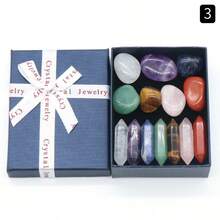 14Pcs Natural 7 Chakra Crystal Set,Double Point Crystal Wand & Tumbled Stones Gift Box,Healing Energy Gemstone Home Decor Meditation Collection Gift - Stone - View 6