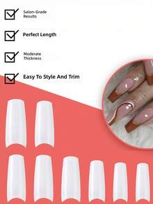 HOTWAY 96/100 Medium Length Trapezoidal Transparent White French Semi Adhesive Fake Nail, 10/12 Acrylic Nail Tip, Wearable Nail Artificial Nail - View 7