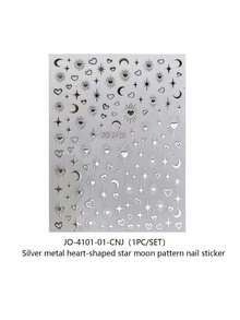 1pc 3D Silver Metallic Heart Star Moon Pattern Nail Stickers Y2K Punk ...