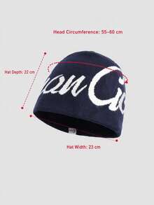 JOYLORD 1pc Women's Autumn/Winter American Style Warm Ear-Covering Beanie Hat, Acrylic Knit Slouchy Cap, Reversible, Large Head Circumference, Letter Design - A - View 9