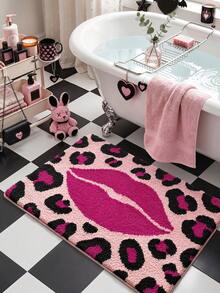 1pc Bathroom Rug Mat, Flocked Soft Touch, Pink Leopard Print, TPR Non-Slip Back, Suitable For Kitchen, Outdoor, Indoor, Hallway, Bedroom, Living Room, Machine Washable Easy To Clean, Autumn Bathroom Decor Rug - Multicolor - View 6