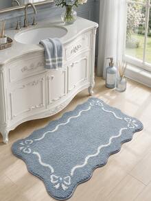 DAJIANG 1pc Bathroom Rug Mat, Flocked Soft Touch, Khaki Bowknot Design, Non-Slip Bottom, Suitable For Kitchen, Outdoor, Indoor, Hallway, Bedroom, Living Room, Bedside, Machine Washable And Easy To Clean, Fall Home Decor - Baby Blue - View 4