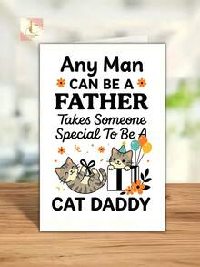 1pc Heartwarming Christmas Greeting Card For Cat Dad, Father, Husband – Cartoon Tabby Cat & Gift Box Cute Cartoon Design, Sweet And Appreciative Card Birthday Father'S Day - One Size Fits All - View 5