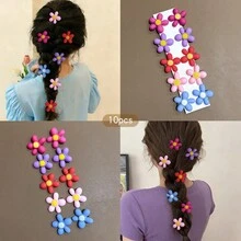 10件隨機顏色花朵髮夾，可愛風格髮飾，適合日常使用 - 彩色 - 查看 9