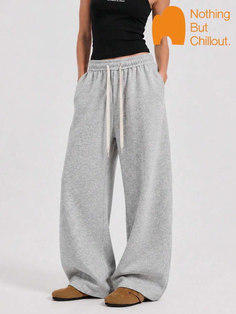 NBCT Women's Casual Streetwear Pants, Elastic Drawstring Waist Versatile Commute Home Leisure Sports Long Pants - Grey - View 1