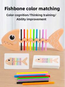 Toddler Fish Bone Stick Color Matching Board Game, Multi-Pattern Double-Sided Challenge Cards, Children's Color Recognition & Logical Thinking Training Toy, Develop Hand-Eye Coordination & Fine Motor Skills, Cultivate Patience & Concentration, Parent-Child Interactive Tabletop Game, Kindergarten & Home Early Education Educational Toy - Multicolor - View 5