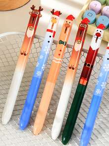 12/4pcs Cartoon Theme Christmas Erasable Press-Type Gel Pens, Student Stationery, 0.5mm Blue Ink, Retractable Ballpoint Pens, Practice & Exam Pens, Christmas Gift, Suitable For Writing Christmas Cards - Christmas Erasable Pen - View 5