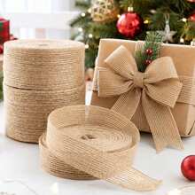 1 Roll/3 Rolls 1cm/2cm/4cm Rustic Style Natural Jute Fabric Ribbon Roll Coarse Linen Webbing Christmas Gift Packaging Bows DIY Handmade Wedding Home Farmhouse Decor - Multicolor - View 4