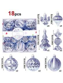 18-Piece Christmas Tree Ornament Set With Sparkly Plastic Ornaments, Suitable For Christmas, Party Decorations, Scene Setups, Holiday Decorations, Room Decorations, Home Decorations, Office Decorations, Themed Party Decorations, Christmas Decorations, Christmas Balls. - Multicolor - View 11