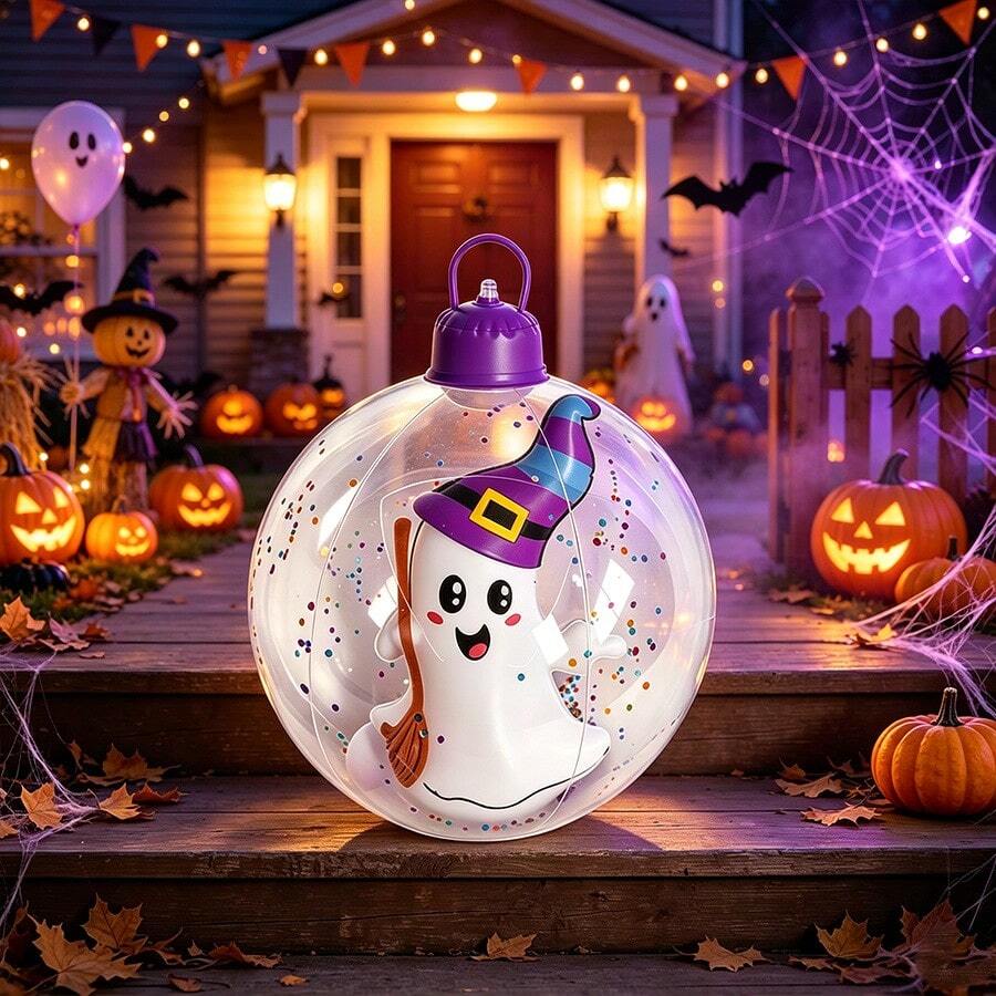1pc Halloween Ghost Pumpkin Ball-In-Ball Decoration, Thickened PVC Material, Indoor Park Mall Holiday Atmosphere Decorative Ornament Hanging Decor - Ball Within a Ball - View 1