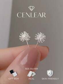 1pc Dainty Dandelion Design Stud Earring Made Of 925 Sterling Silver, Hypoallergenic, Bohemian & Minimalist Style For Women's Date Outfits - Dandelion - View 1