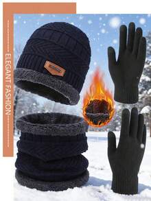 1 Set Autumn/Winter New Knitted Hat, Scarf + Gloves, Simple Versatile Outdoor Warm Windproof Cold-Proof Hat, Scarf, Gloves Set Cold Weather Outfit Women Valentines Gift,Summer,Beach,Holiday,Travel - Multicolor - View 1
