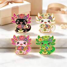 Floral Axolotl Enamel Pin, Cartoon Flower Salamander Lapel Pin, Decorative Brooch For Backpack Clothes Hat, Cute Accessory Gift For Women Girls - Multicolor - View 10