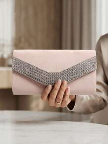 V Design 金屬鏈條亮片閃粉晚宴手拿包，信封式派對婚禮休閒女款手提包，宴會晚餐包 - 粉色 - 查看 2