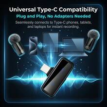 HITOZON Wireless Lapel Microphone With Charging Case, 2 Mics, Noise Cancelling, LED Battery Indicator, Plug-And-Play Mic Compatible With Iphone, Android, Content Creators, Streaming & Video Recording - Black - View 6