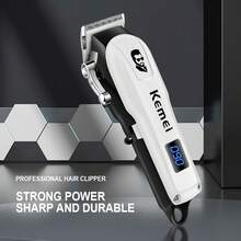 Kemei Professional Hair Clipper, LCD Digital Display Wireless Hair Trimmer, Type-C Fast Charging Stainless Steel Blade Hair Clipper, Suitable For Men's Salon Home Hair Cutting And Trimming Set - White - View 3