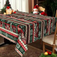 1pc Geometric Pattern Striped Snowflake Pine Tree Deer Christmas Tablecloth, Suitable For Kitchen, Dining Table, Outdoor Party Decoration - A - View 3