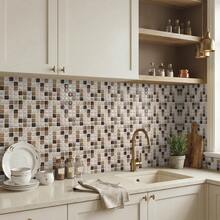 10PCS 3D Mosaic Removable Decorative Wall Tiles, Self-Adhesive Wall Tiles For Bathroom And Kitchen Backsplash Renovation And Decoration Sticker Set, PVC Small Square Decorative Vinyl Decals (15.25*15.25CM) - C - View 6