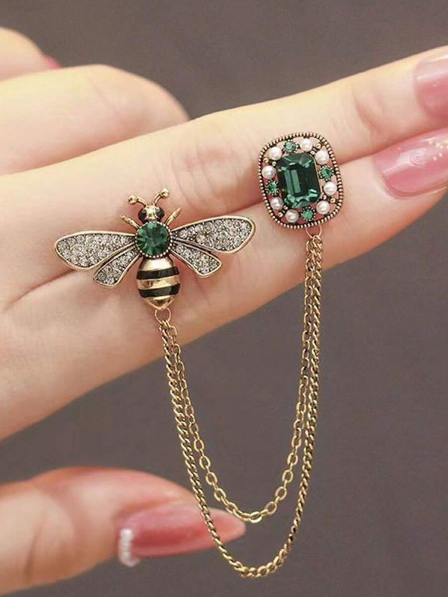 1pc Bee Tassel Brooch For Women, High-End Exquisite Suit Sweater Pin Accessory, Design-Driven Niche Luxury Elegant Corsage - Multicolor - View 1