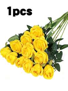 40pcs Yellow 20-Inch Artificial Rose Flowers, High-End Fake Roses, Suitable For Home Decor, Room Decor, Dining Table Decor, Wedding Decor, Bridal Bouquet, Wrist Corsage, Flower Arrangement. Suitable For Home, Restaurant, Bedroom, Vase Decoration. - Yellow - View 9