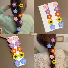 10件隨機顏色花朵髮夾，可愛風格，適合日常使用的髮飾 - 彩色 - 查看 9