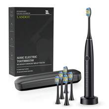 LANDOT 5‑Modes Sonic Electric Toothbrush For Adults, Rechargeable IPX7 Waterproof Toothbrush With Smart Timer, High‑Frequency Vibration Deep Cleaning Whitening For Sensitive Gums - Black - View 1