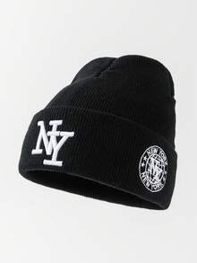 1件中性時尚字母NY刺繡針織帽，適合秋冬日常保暖與旅行穿搭 - NY - 查看 12