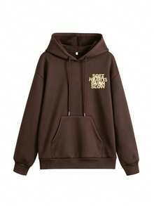 Sweatshirt Motif Huruf Api Hati Y2K, Sweatshirt Lengan Panjang Longgar dengan Tali Serut dan Bahu Jatuh, Pakaian Kasual untuk Sehari-hari - Coklat - View 5