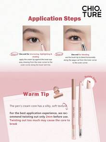 CHIOTURE Pensil Eyeliner Aegyo-Sal 2-in-1 Dua Warna, Anti Keringat & Tahan Air, Untuk Menggambar Garis Bulu Mata Bawah, Efek Makeup Alami Tahan Lama, Cocok Untuk Pemula Makeup - 01 Aprikot Krim - View 8
