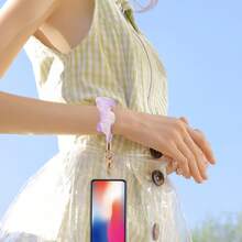 Gradient Silk Scarf Phone Wrist Strap, Fashion Fabric Phone Charm With Quick Release Detachable Clasp, Clear Phone Tab Anti‑Lost Wristlet Lanyard Chai - Multicolor - View 2