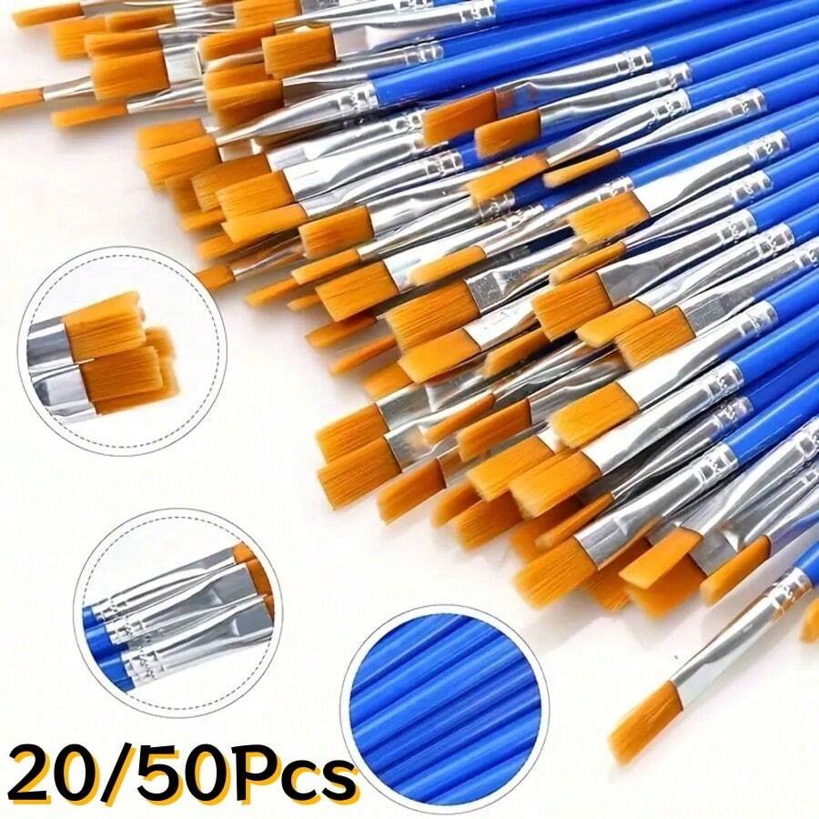 20/50Pcs Nylon Pointed & Flat Head Paint Brushes, Suitable For Gouache/Watercolor/Acrylic Paints, Small Size For Outlining, Sketching, Doodling