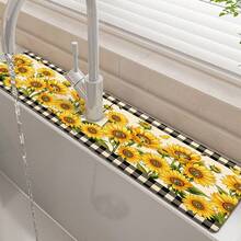 1pc Sunflower Pattern, Sink Faucet Absorbent Mat, Drainage Mat, Suitable For Kitchen, Bathroom Sink, Countertop, Drainage Mat, Diatomaceous Earth Material, Trimmable, Quick-Dry Mat - Multicolor - View 2