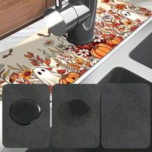 1pc Halloween Ghost Pumpkin Pattern, Sink Faucet Absorbent Mat, Drainage Mat, Suitable For Kitchen, Bathroom Sink, Countertop, Drainage Mat, Diatomaceous Earth Material, Trimmable, Quick-Drying Mat - Multicolor - View 8