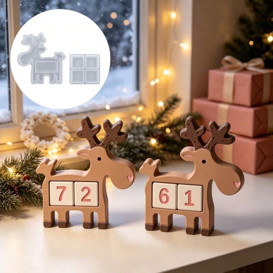 SILIKE LUFEI 2 Buah Cetakan Silikon Resin Set Rusa Natal & Blok Angka, Cocok Untuk Membuat Resin Epoksi, Gipsum, Lilin, Produk Aromaterapi, Cetakan Silikon untuk Pajangan Dekorasi Rumah - cetakan silikon - View 1