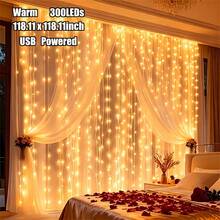 300LED Fairy Curtain Lights 118.11in X 118.11in, USB Powered, Create Stage Effect, Suitable For Home Decor, 8 Flashing Modes, Christmas String Lights, Halloween Atmosphere, Suitable For Bedroom, Living Room - USB Curtain Light - View 10