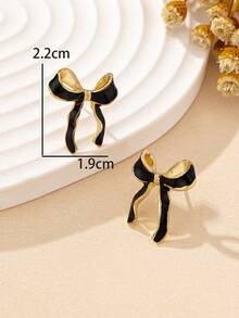 1 Pair Fashion Gold-Plated And Artificial Oil-Drip Black Bow Stud Earrings - Black - View 2