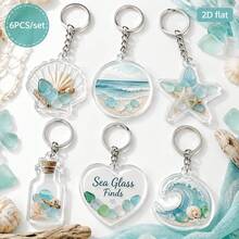 2D Plane - Yzx[2D Plane] 6pcs Transparent Acrylic Beach Theme Keychains Sea Glass Starfish Wave Shell Souvenir Gift - View 2